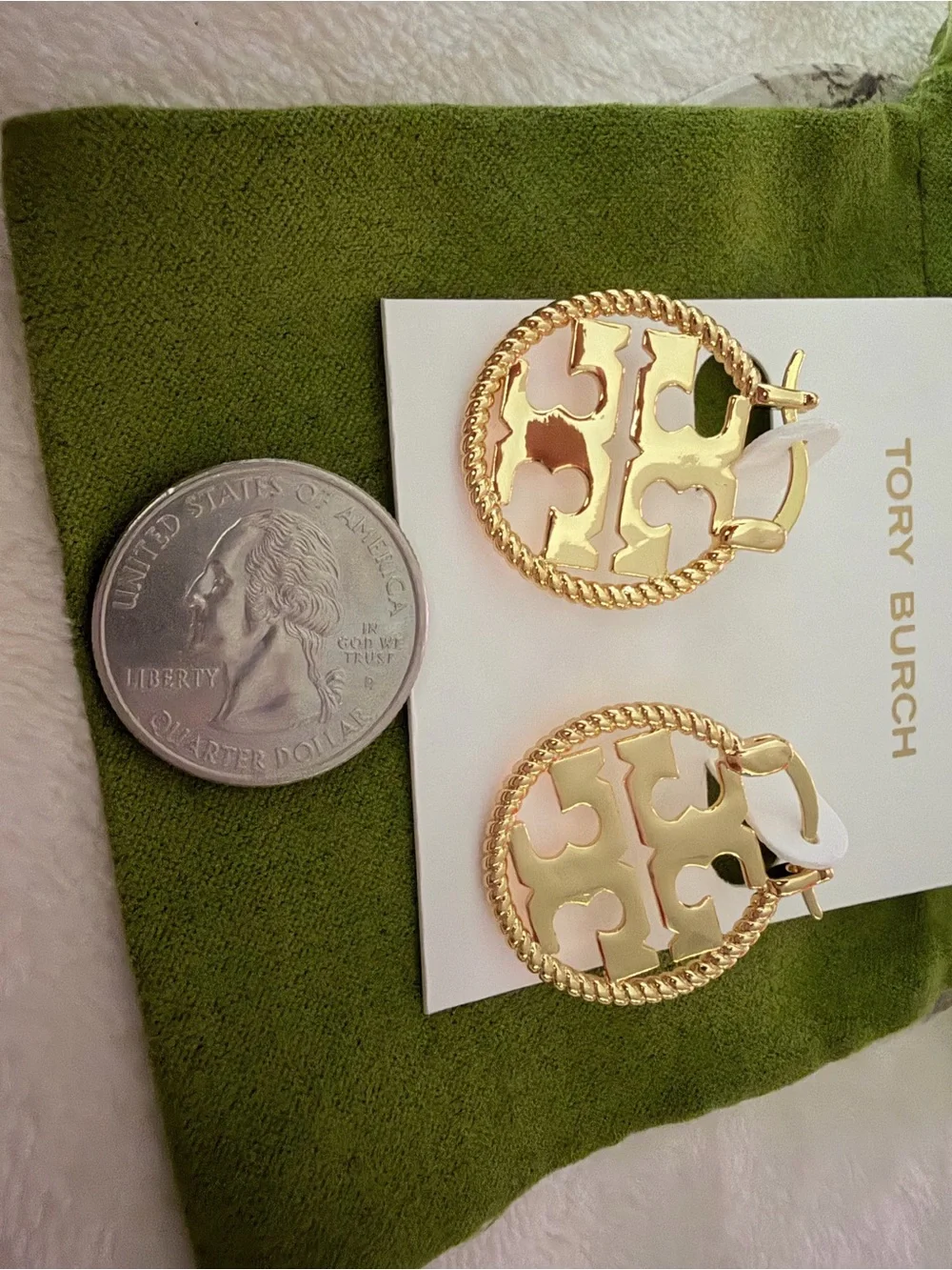 Tory Burch Gold Logo Medallion Drop Earrings